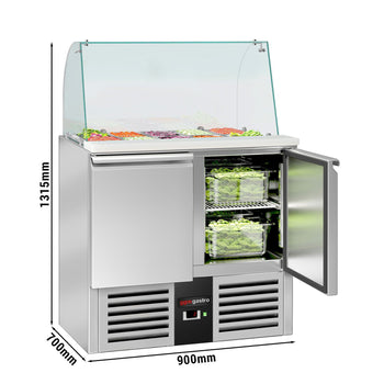 Stół Sałatkowy PREMIUM - 900 mm - wysoka szklana nadstawka - 2x GN 1/1 i 3x GN 1/6 - 2 drzwi - Prime Gastro