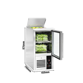 Stół Sałatkowy PREMIUM - 450 mm - Wlot na pojemniki GN - 1 szklane drzwi - Prime Gastro
