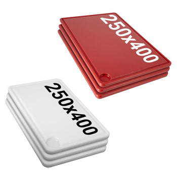 Zestaw desek do krojenia z rowkiem na sok - 250 x 400 mm - zgodny z HACCP - 6 desek do krojenia - wielokolorowe - Prime Gastro