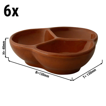 (6 sztuk) CLASSICO - Miska Tapas z 3 przegrodami - 13 x 13 cm - Brązowy - Prime Gastro
