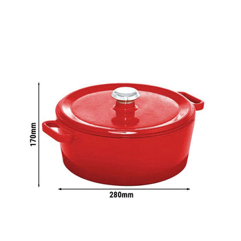 Żeliwny garnek do duszenia – 6,8 litra – średnica 280 mm – czerwony