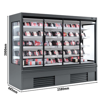 Witryna chłodnicza naścienna - 2580 mm - 910 litrów - z izolowanymi szklanymi drzwiami & 4 półkami - Prime Gastro