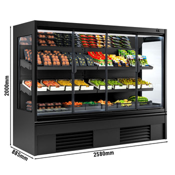 Witryna chłodnicza naścienna - 2580 mm - 1408 litrów - z izolowanymi szklanymi drzwiami & 2 półkami - Prime Gastro