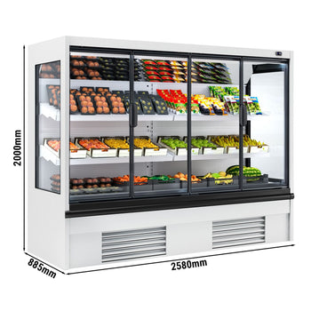 Witryna chłodnicza naścienna - 2580 mm - 1408 litrów - z izolowanymi szklanymi drzwiami & 2 półkami - Prime Gastro