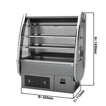 Witryna chłodnicza naścienna - 600 mm - z oświetleniem LED i 3 półkami - włącznie z kurtyną nocną - Prime Gastro