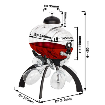 Dozownik do wina - 4 litry - czarny - włącznie z 4 kieliszkami do wina - Prime Gastro
