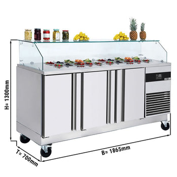 Stół Sałatkowy PREMIUM - 1860mm - 3 drzwi - dla 8x GN 1/6 - kwadratowa szklana nadstawka