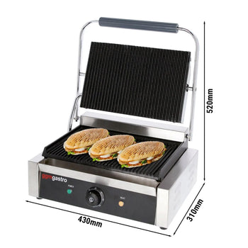 Grill kontaktowy - 2,8 kW - Ryflowana górna i dolna część - Powierzchnia grillowania: 340x230 mm - Prime Gastro
