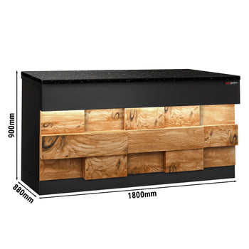 Lada kasowa TORONTO - 1800 mm - drewniany panel przedni - blat roboczy kuchenny z czarnego granitu - Prime Gastro