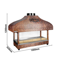 Miedziany grill na węgiel drzewny - 1000 mm - z szybą