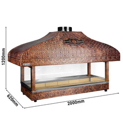Miedziany grill na węgiel drzewny - 2000 mm - z szybą