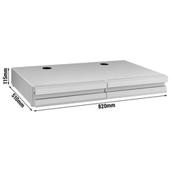 Szuflada na fusy z kawy - podwójna - 820 x 510 x 115 mm - z uderzakiem - srebrna