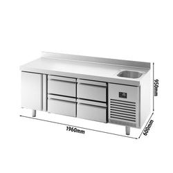 Stół chłodniczy PREMIUM PLUS - 1960x600mm - 385L - z 1 drzwiami - z 4 szufladami - z 1 komorami - z rantem - na rynek PL