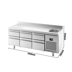 Stół chłodniczy PREMIUM PLUS - 1960x700mm - 465L - z 6 szufladami - z 1 komorami - z rantem - na rynek PL