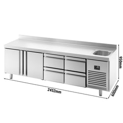 Stół chłodniczy PREMIUM PLUS - 2452x600mm - 510L - z 2 drzwiami - z 4 szufladami - z rantem