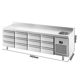 Stół chłodniczy PREMIUM PLUS - 2452x600mm - 510L - z 12 szufladami - z 1 komorą prawa - z rantem