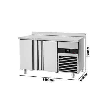 Stół chłodniczy PREMIUM - 1400x600 mm - z 2 drzwiami & panelem tylnym