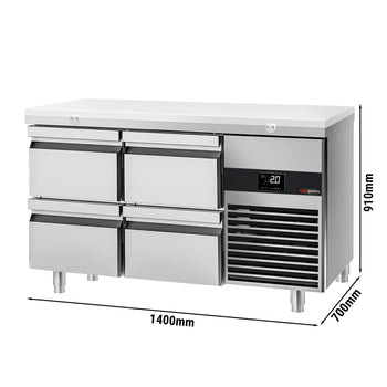 Stół chłodniczy PREMIUM - 1400x700mm - z 4 szufladami - włącznie z deską do krojenia biała - Prime Gastro