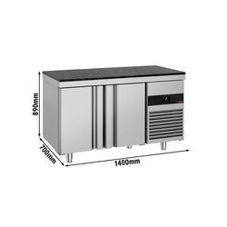 Stół chłodniczy PREMIUM – 1400 x 700 mm – z 2 drzwiami – wraz z blatem z granitu