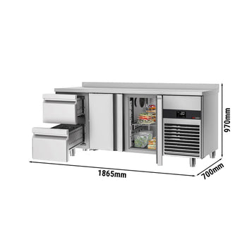 Stół chłodniczy PREMIUM - 1865x700 mm - z 2 drzwiami & 2 szufladami & z panelem tylnym