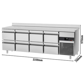 Stół Chłodniczy PREMIUM - 2330x700 mm - z 8 szufladami & panelem tylnym - Prime Gastro