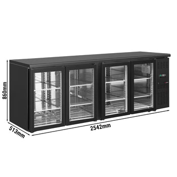 Stół barowy chłodniczy do napojów ECO - 2542x513x860mm - 518L - z 4 drzwiami uchylnymi, drzwi przeszklone - Czarna