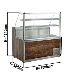 Witryna chłodnicza Service Line - 1000x880mm - 1100L - Czarny - 2 półki - z oświetleniem LED - blat granitowy Czarny