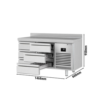 Stół chłodniczy PREMIUM PLUS - 1468x600 mm - z 6 szufladami & z panelem tylnym