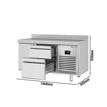 Stół chłodniczy PREMIUM PLUS - 1468x600 mm - z 1 drzwiami & 2 szufladami & panelem tylnym