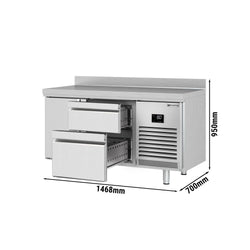 Stół chłodniczy PREMIUM PLUS - 1468x700mm - 305L - z 1 drzwiami - z 2 szufladami - z rantem