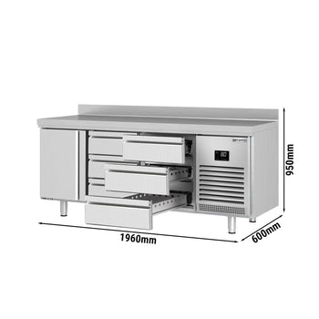 Stół chłodniczy PREMIUM PLUS - 1960x600 mm - z 1 drzwiami & 6 szufladami & z panelem tylnym