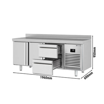 Stół chłodniczy PREMIUM PLUS - 1960x600 mm - z 2 drzwiami & 2 szufladami & panelem tylnym