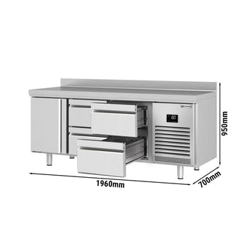 Stół chłodniczy PREMIUM PLUS - 1960x700 mm - z 1 drzwiami & 4 szufladami & panelem tylnym