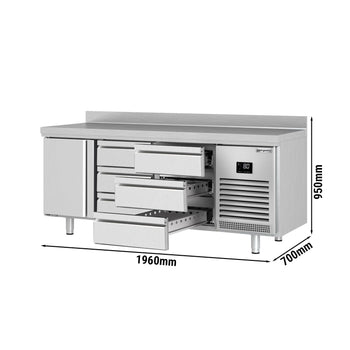 Stół chłodniczy PREMIUM PLUS - 1960x700 mm - z 1 drzwiami & 6 szufladami & panelem tylnym