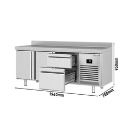 Stół chłodniczy PREMIUM PLUS - 1960x700mm - z 2 drzwiami - z 2 szufladami - z rantem