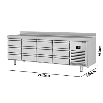 Stół chłodniczy PREMIUM PLUS - 2452x600mm - z 12 szufladami 1/3 & z panelem tylnym