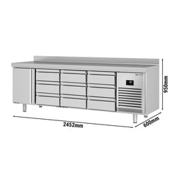 Stół chłodniczy PREMIUM PLUS - 2452x600mm - 510L - z 1 drzwiami - z 9 szufladami - z rantem