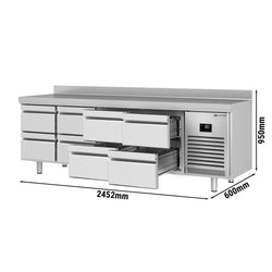 Stół chłodniczy PREMIUM PLUS - 2452x600mm - 510L - z 8 szufladami - z rantem