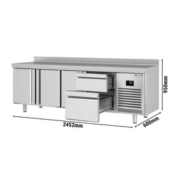 Stół chłodniczy PREMIUM PLUS - 2452x600mm - z 3 drzwiami - z 2 szufladami - z rantem