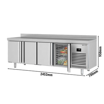 Stół chłodniczy PREMIUM PLUS - 2452x700 mm - z 4 drzwiami & panelem tylnym