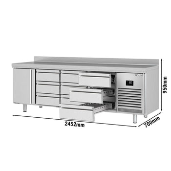Witryna chłodnicza PREMIUM PLUS - 2452x700 mm - z 1 drzwiami i 9 szufladami & panelem tylnym