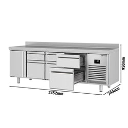 Stół chłodniczy PREMIUM PLUS - 2452x700mm - 625L - z 1 drzwiami - z 6 szufladami - z rantem