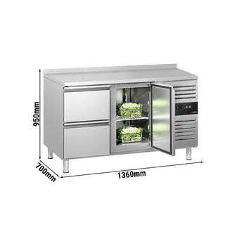 Stół chłodniczy ECO - 1360x700 mm - z 1 drzwiami & 2 szufladami & z panelem tylnym - Prime Gastro