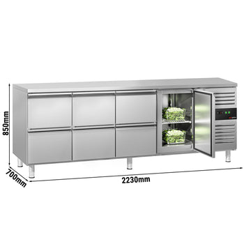 Stół chłodniczy ECO - 2230x700 mm - z 1 drzwiami & 6 szufladami - Prime Gastro