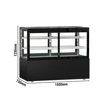 Witryna ekspozycyjna na ciasta MADRID - 1500 mm - z oświetleniem LED, kurtyną & 2 półkami - Czarna matowa - Prime Gastro