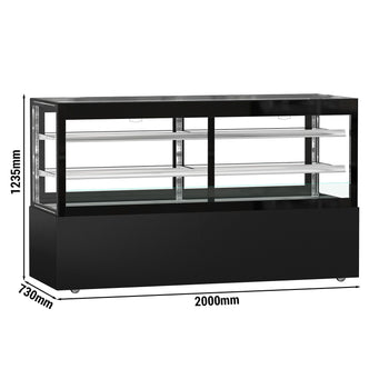 Witryna ekspozycyjna na ciasta MADRID - 2000 mm - z oświetleniem LED, kurtyną & 2 półkami - Czarna matowa - Prime Gastro