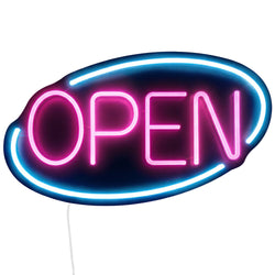 Neon LED – OPEN – z regulacją jasności – niebieski – różowy