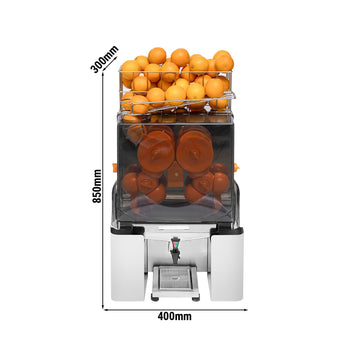 Elektryczna wyciskarka do pomarańczy - z ręcznym podawaniem owoców i kranikiem spustowym - srebrna - Prime Gastro