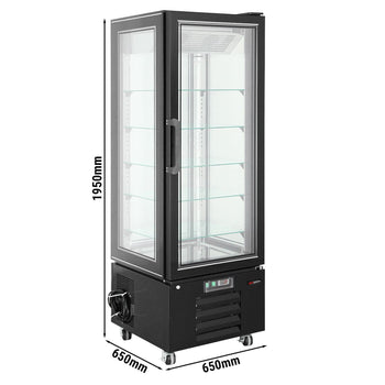 Witryna chłodnicza panoramiczna - 340L - 650mm - przeszklenie 360° - prostokątna - z 5 półkami - z oświetleniem LED - Czarny