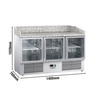 Stół chłodniczy do pizzy ECO - 1400x700 mm - z 3 szklanymi drzwiami - Prime Gastro